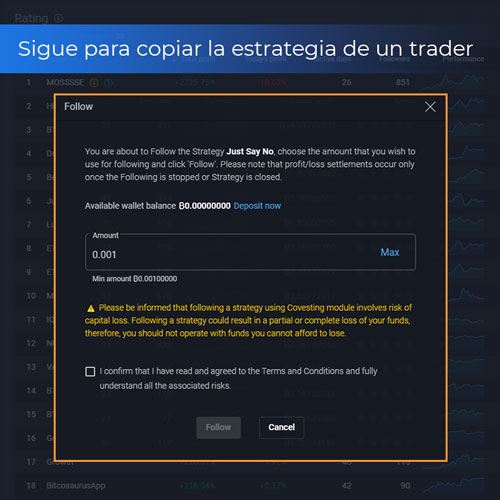 PrimeXBT Sigue para copiar la estrategia de un trader